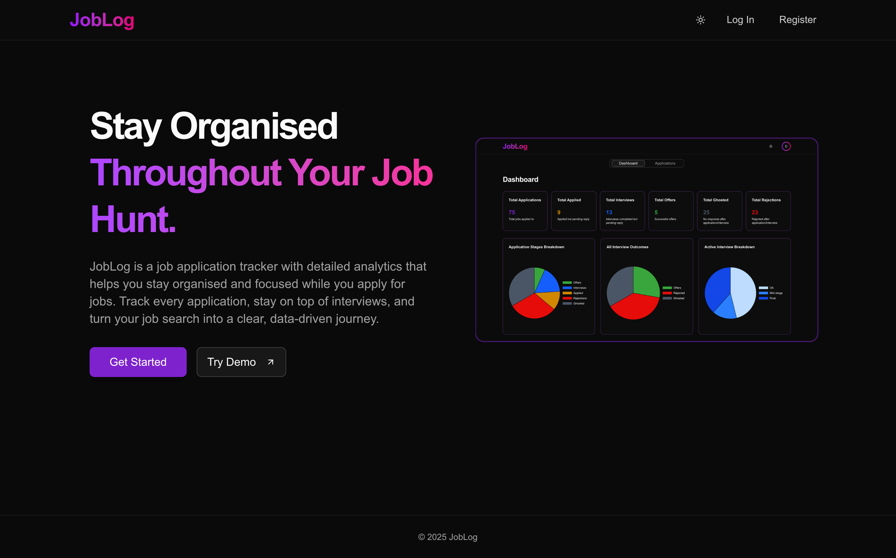 JobLog - Job Application Tracker with Analytics screenshot